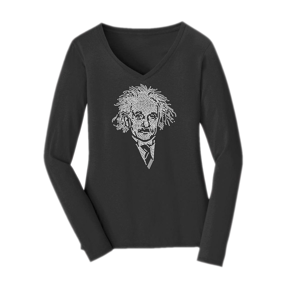 T Shirts Albert Einstein   AE CrystalWmns LS Black 